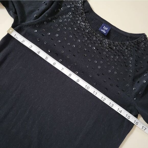 Gap Women's Black Elbow-length Roundneck Sequin & Bead Bodice Pullover Sweater - Picture 3 of 14